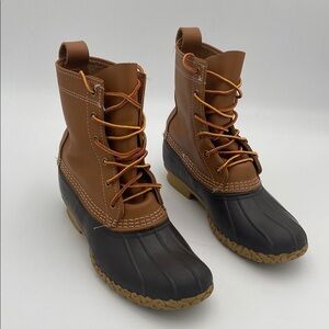 Ll Bean Brown and Black Duck Boots women 9 M lace up waterproof casual outdoor